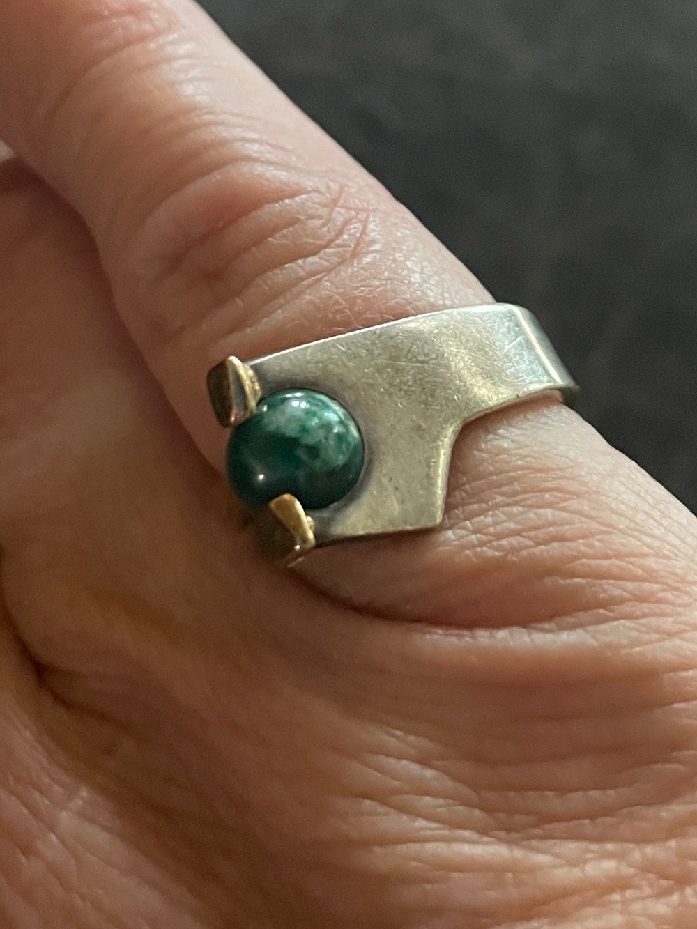 Sterling Silver and Gold Ring with REMOVABLE Green Stone Accent
